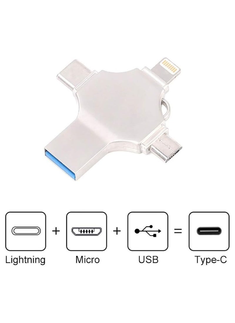 ELIKLIV - 64GB 4-in-1 USB flash drive: cross-iOS/Android/PC/Mac devices, all-in-one data butler for multiple devices, high-speed data transfer, security and privacy, automatic memory storage, and multi-format playing - Image 1