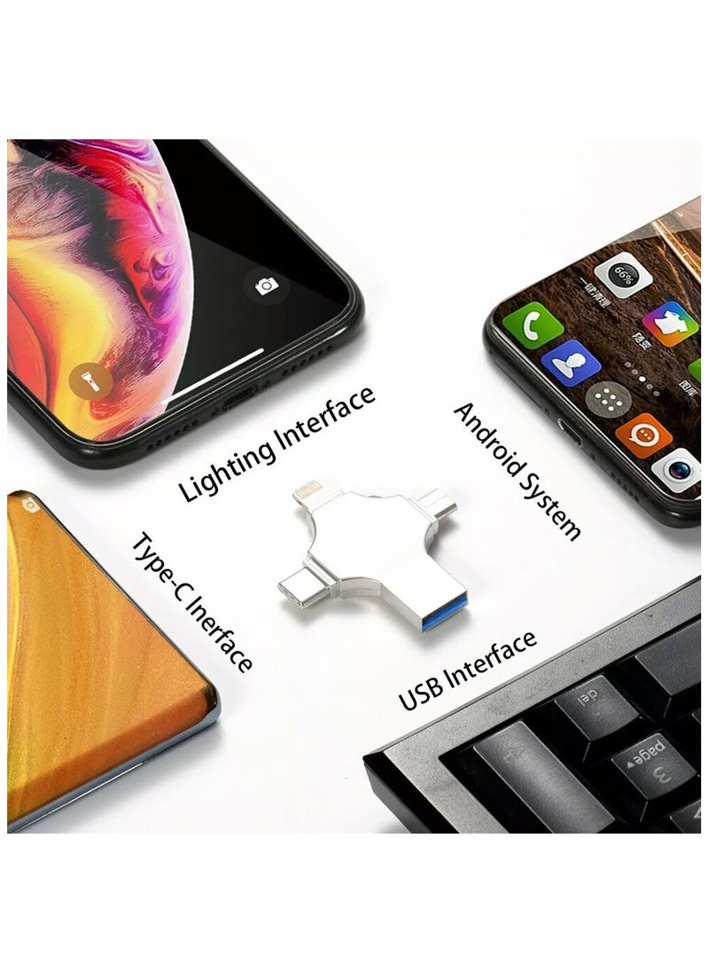 ELIKLIV - 64GB 4-in-1 USB flash drive: cross-iOS/Android/PC/Mac devices, all-in-one data butler for multiple devices, high-speed data transfer, security and privacy, automatic memory storage, and multi-format playing - Image 1