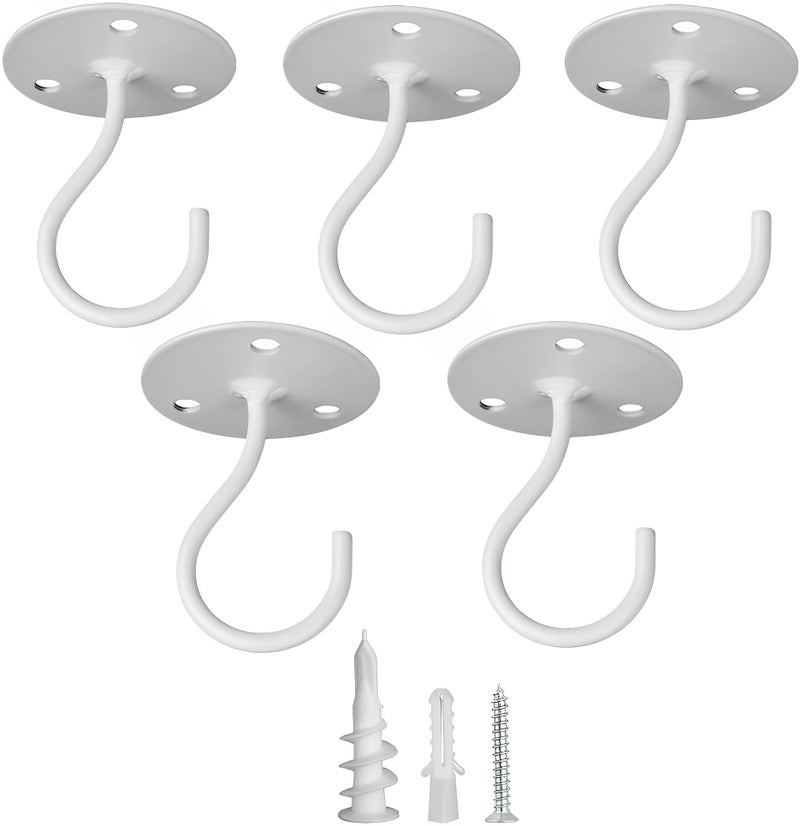 LangPu Ceiling Hooks for Hanging Plants- Metal Heavy Duty Wall Mounted Hangers for Hanging Bird Feeders, Planters, Wind Chimes, Include Professional Drywall Anchors (5 Pack) (Bright White) - Image 1