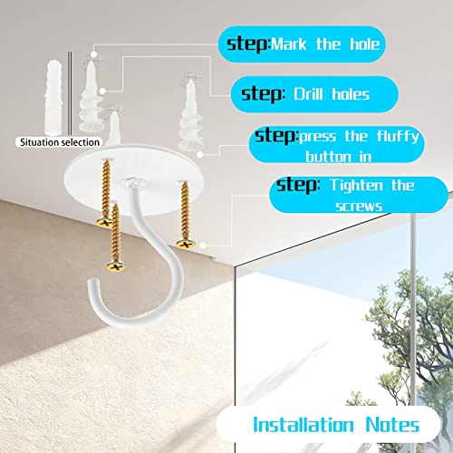 LangPu Ceiling Hooks for Hanging Plants- Metal Heavy Duty Wall Mounted Hangers for Hanging Bird Feeders, Planters, Wind Chimes, Include Professional Drywall Anchors (5 Pack) (Bright White) - Image 5