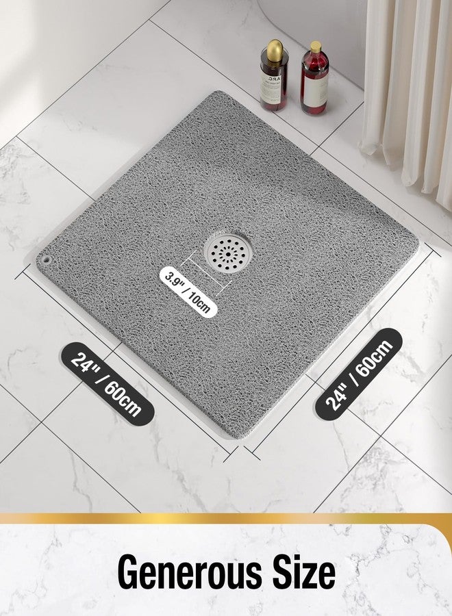 HITSLAM Shower Mat, 24x24 Inch Square Non Slip Bathtub Mat, Soft PVC Loofah Bath Mat for Tub with Hanging Holes, Quick Drying Shower Floor Mat, Without Suction Cups, Grey - Image 3