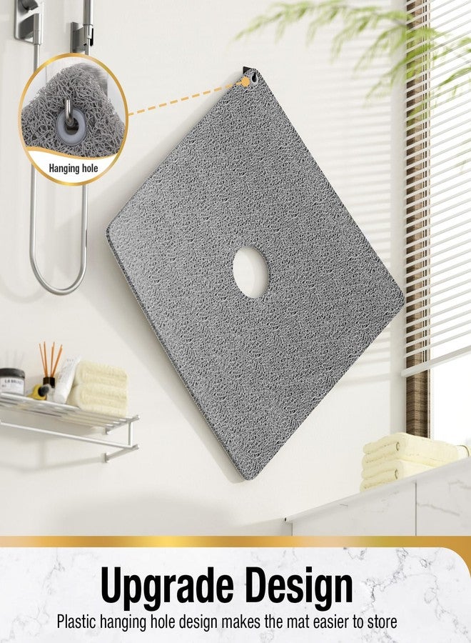 HITSLAM Shower Mat, 24x24 Inch Square Non Slip Bathtub Mat, Soft PVC Loofah Bath Mat for Tub with Hanging Holes, Quick Drying Shower Floor Mat, Without Suction Cups, Grey - Image 2