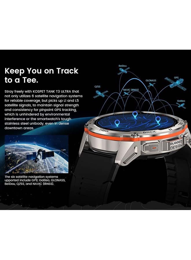 KOSPET ساعة Tank T3 Ultra الذكية - شاشة Amoled مقاس 1.43 بوصة، نظام تحديد المواقع العالمي (GPS)، عمر بطارية يصل إلى 10 أيام، مقاومة للماء حتى 5ATM، أكثر من 130 وضعًا رياضيًا، مراقبة معدل ضربات القلب، تتبع النوم، تصميم متين - Image 4