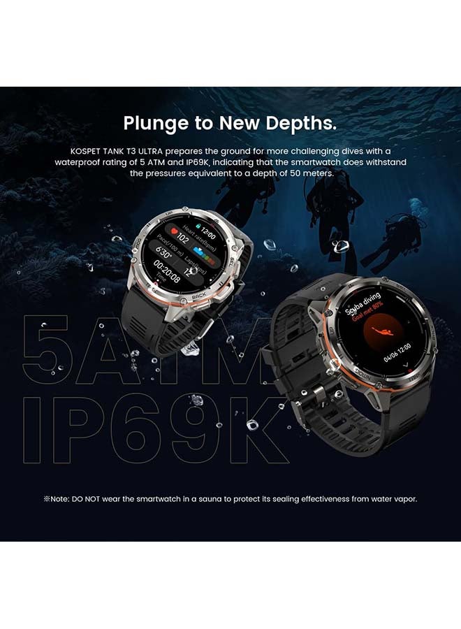 KOSPET ساعة Tank T3 Ultra الذكية - شاشة Amoled مقاس 1.43 بوصة، نظام تحديد المواقع العالمي (GPS)، عمر بطارية يصل إلى 10 أيام، مقاومة للماء حتى 5ATM، أكثر من 130 وضعًا رياضيًا، مراقبة معدل ضربات القلب، تتبع النوم، تصميم متين - Image 5