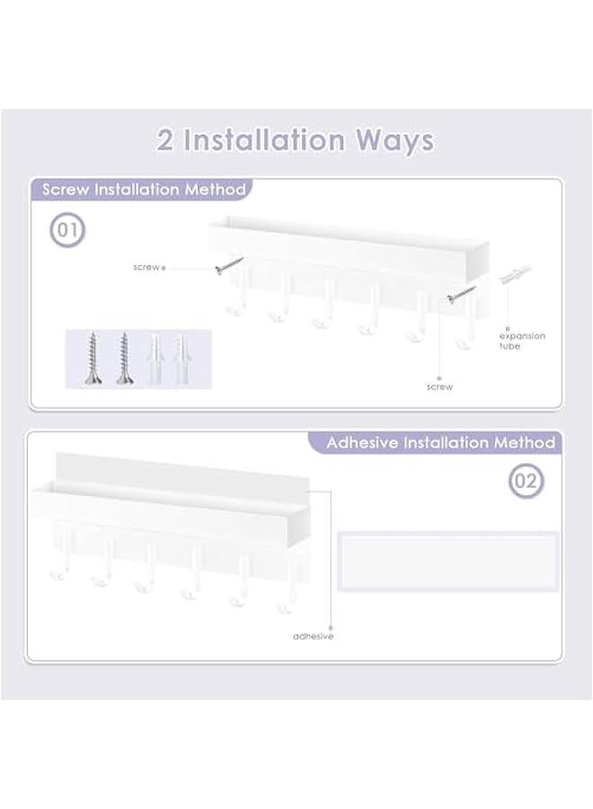 HOOKOR Durku Key Holder Wall Mount, Matte Black Stainless Steel Key Mail Holder Small Key Rack with Tray Adhesive Key Hanger Mail Storge Organizer with 6 Key Hooks for Entryway Hallway Doorway (White) - Image 2