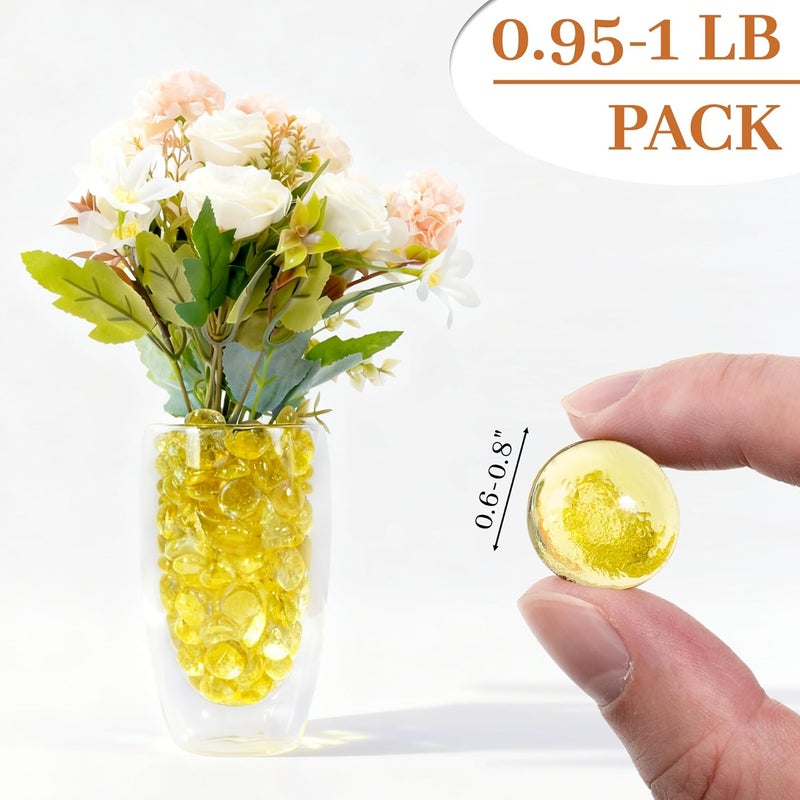 Foncomy Yellow Flat Glass Marbles, 0.97 lb Vase Filler Pebbles Gems, Decorative Glass Beads for Vases, Crafts, Floral, Mancala Stones, Centerpieces, Aquarium Rocks for Fish Tank(Approx. 80-100 PCS) - Image 2