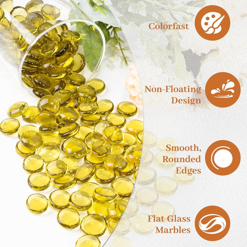 Foncomy Yellow Flat Glass Marbles, 0.97 lb Vase Filler Pebbles Gems, Decorative Glass Beads for Vases, Crafts, Floral, Mancala Stones, Centerpieces, Aquarium Rocks for Fish Tank(Approx. 80-100 PCS) - Image 3
