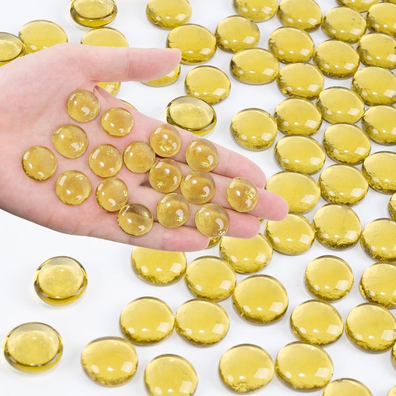 Foncomy Yellow Flat Glass Marbles, 0.97 lb Vase Filler Pebbles Gems, Decorative Glass Beads for Vases, Crafts, Floral, Mancala Stones, Centerpieces, Aquarium Rocks for Fish Tank(Approx. 80-100 PCS) - Image 1