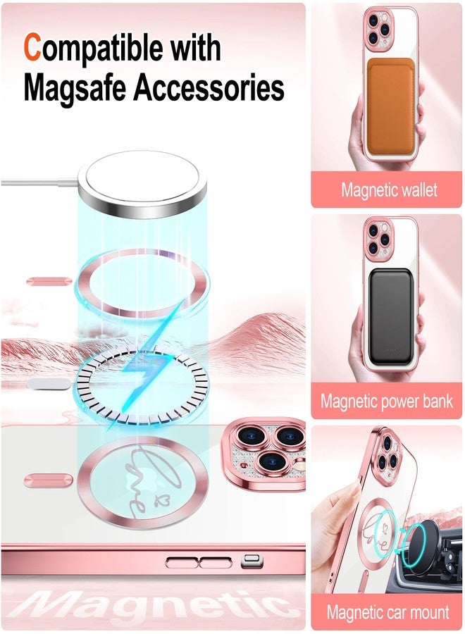 Hython for iPhone 11 Pro Case Glitter, Compatible with MagSafe Love Heart Magnetic Clear Phone Cases for Women Girls, Full Camera Protection Sparkle Plating Shockproof Protective Cover, Pink - Image 3