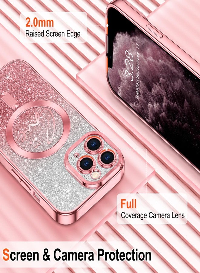 Hython for iPhone 11 Pro Case Glitter, Compatible with MagSafe Love Heart Magnetic Clear Phone Cases for Women Girls, Full Camera Protection Sparkle Plating Shockproof Protective Cover, Pink - Image 4