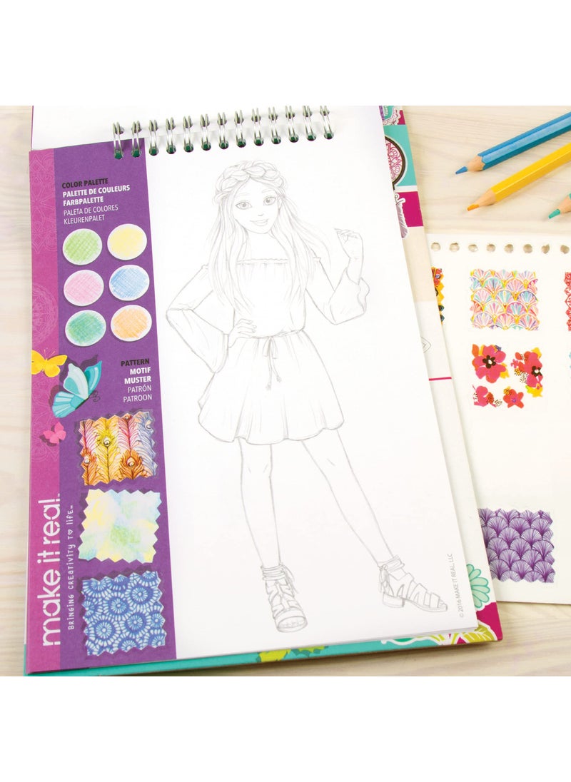 Make It Real Make It Real Fashion Design Sketchbook Kit for Girls - Blooming Creativity Set with Stencils, Puffy Stickers, Design Guide - Unleash Fashion Talent, Develop Skills, for Kids Ages 6  - Image 5