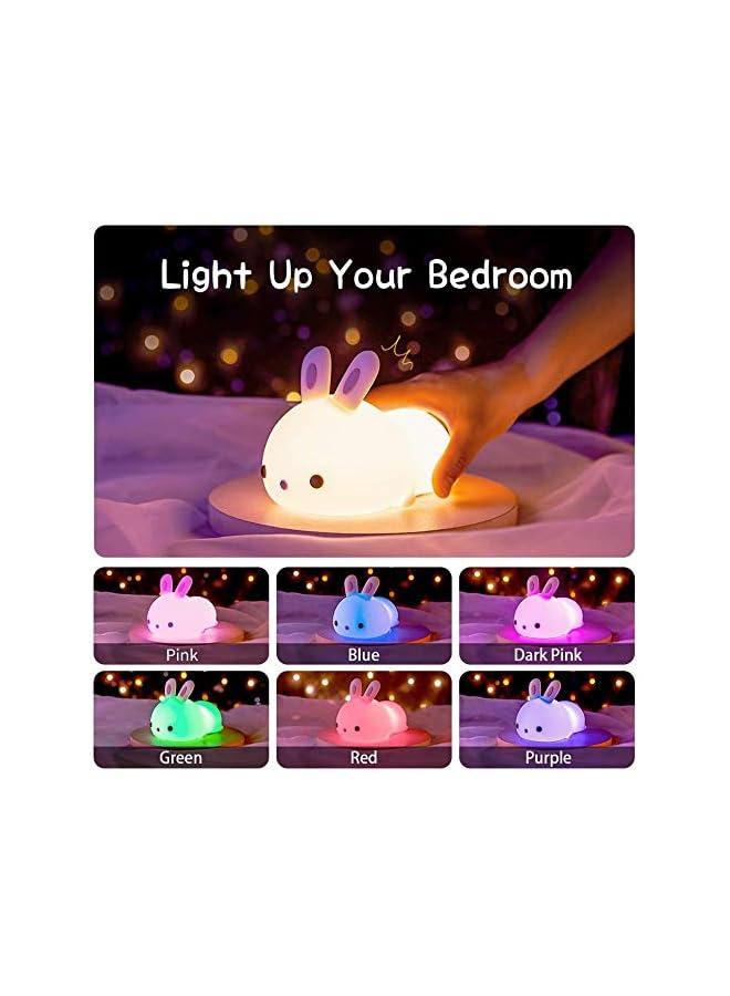 The Bros Cute Night Light for Kids USB Rechargeable for Children Nursery Baby Gift Cute Bunny Light ToThe Brosh 7 Color Changing Rabbit Silicone Night Lamp for Girls Newborn Room Decor - Image 3