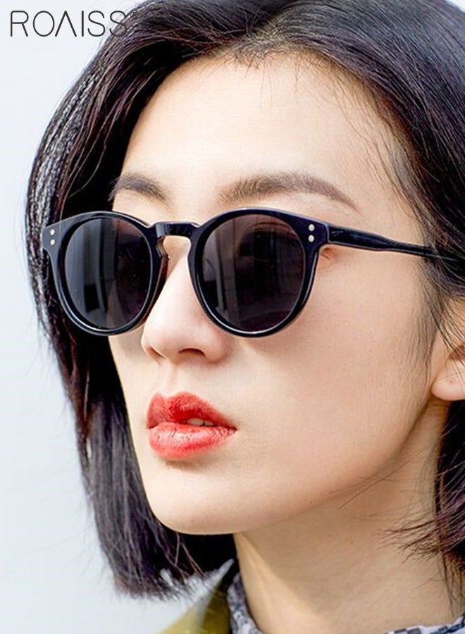 رويس قطعتان من النظارات الشمسية الدائرية للرجال والنساء، نظارات شمسية للحماية من الأشعة فوق البنفسجية 400، نظارات ديكور عصرية للخارج والحفلات والتصوير، أسود ورمادي - Image 2