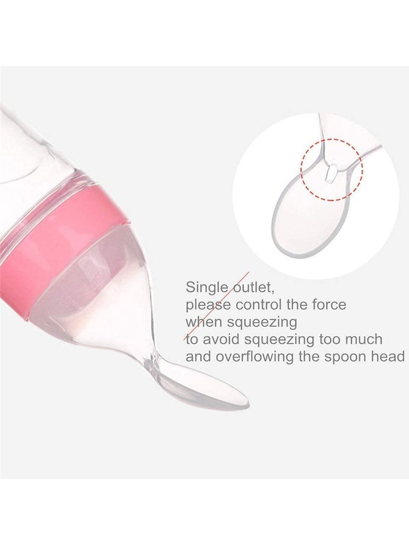 أطفال صغيرة مغذي طعام، زجاجة رضاعة من السيليكون مع ملعقة وشفط، أدوات مائدة ملعقة طعام 90 مل، أدوات مائدة تغذية متعددة الوظائف، دواء ومعالج طعام باللون الوردي - Image 4