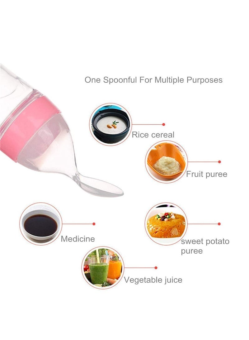 أطفال صغيرة مغذي طعام، زجاجة رضاعة من السيليكون مع ملعقة وشفط، أدوات مائدة ملعقة طعام 90 مل، أدوات مائدة تغذية متعددة الوظائف، دواء ومعالج طعام باللون الوردي - Image 3