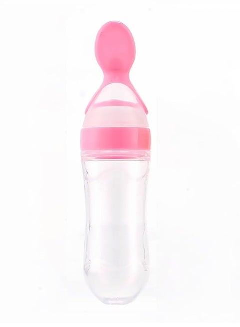 Food Feeder, Silicone Feeding Bottle With Spoon And Suction, 90ml Food Spoon Tableware, Multifunctional Feeding Tableware, Medicine And Food Processor Pink Color