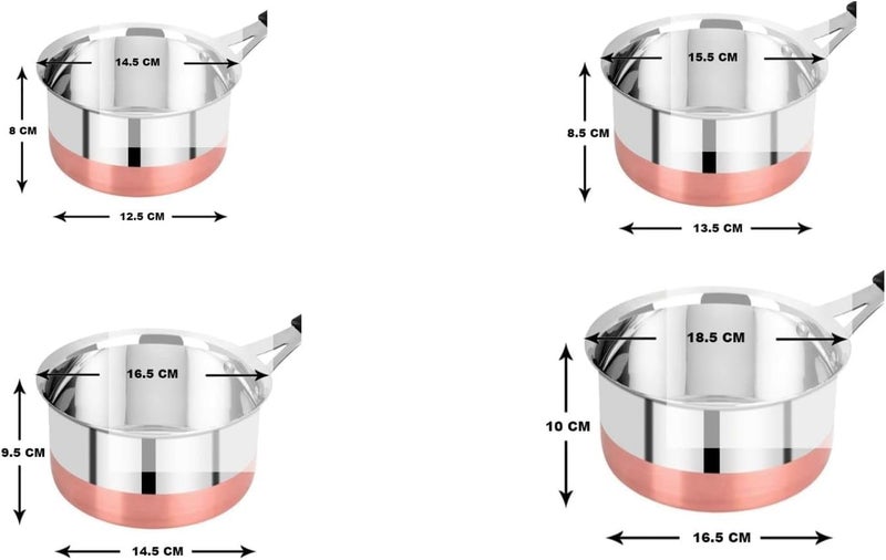 BPE Stainless Steel Copper Bottom Saucepan, Induction Base Saucepan, Tea Coffee Pan, Milk Pan, Tapeli Patila, Sauce Pot Cookware Set of 3 (1 Litre, 1.5 Litre & 1.7 Litre) - Image 5