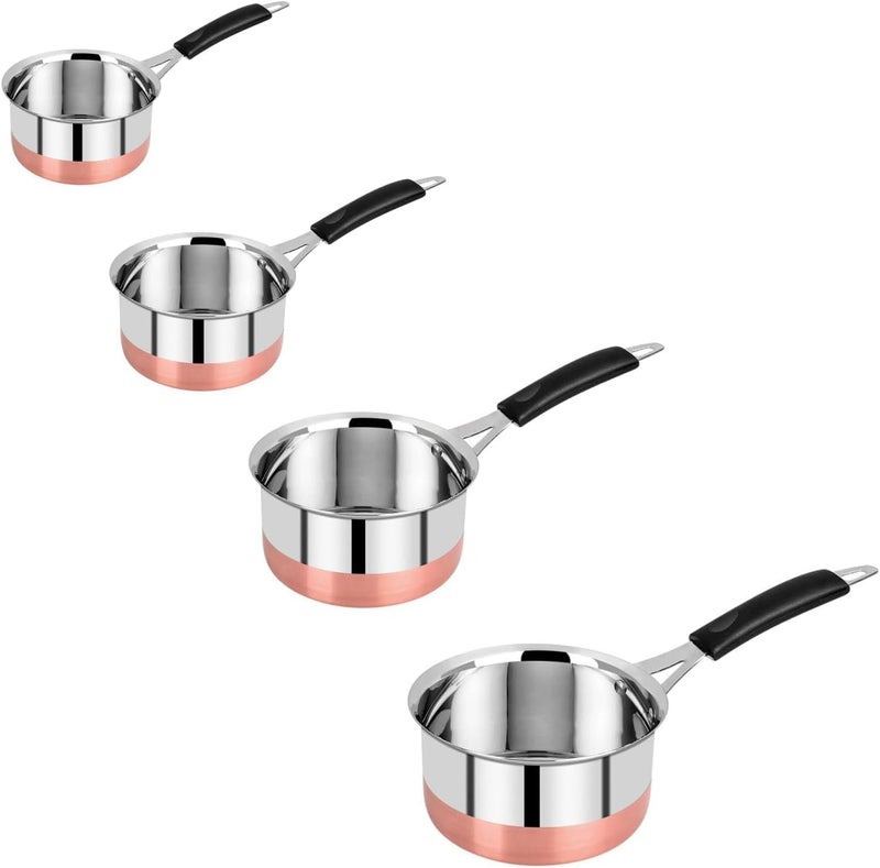 BPE Stainless Steel Copper Bottom Saucepan, Induction Base Saucepan, Tea Coffee Pan, Milk Pan, Tapeli Patila, Sauce Pot Cookware Set of 3 (1 Litre, 1.5 Litre & 1.7 Litre) - Image 1