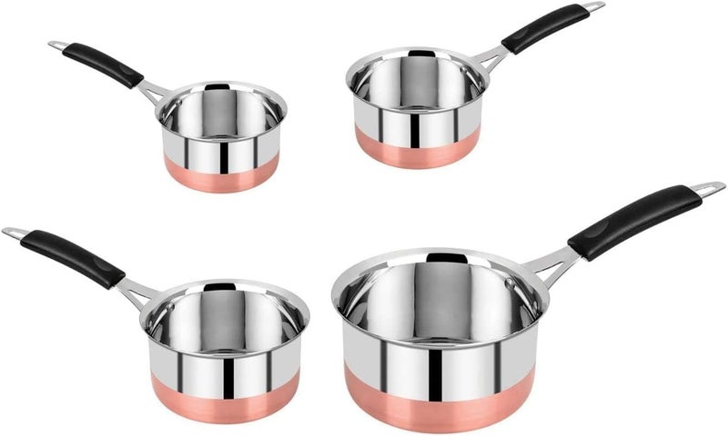 BPE Stainless Steel Copper Bottom Saucepan, Induction Base Saucepan, Tea Coffee Pan, Milk Pan, Tapeli Patila, Sauce Pot Cookware Set of 3 (1 Litre, 1.5 Litre & 1.7 Litre) - Image 3