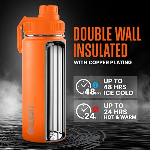SQUATZ 40 Oz Neptune Series Steel Water Bottle, Stainless Double Wall Vacuum Insulated Flask with Handle Strap, Durable and Elegant Leak Proof Wide Mouth Thermos for Gym, Travel, Hiking, and Camping - Image 3