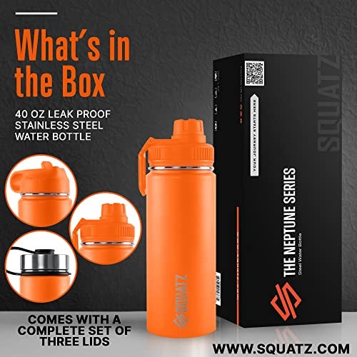 SQUATZ 40 Oz Neptune Series Steel Water Bottle, Stainless Double Wall Vacuum Insulated Flask with Handle Strap, Durable and Elegant Leak Proof Wide Mouth Thermos for Gym, Travel, Hiking, and Camping - Image 2