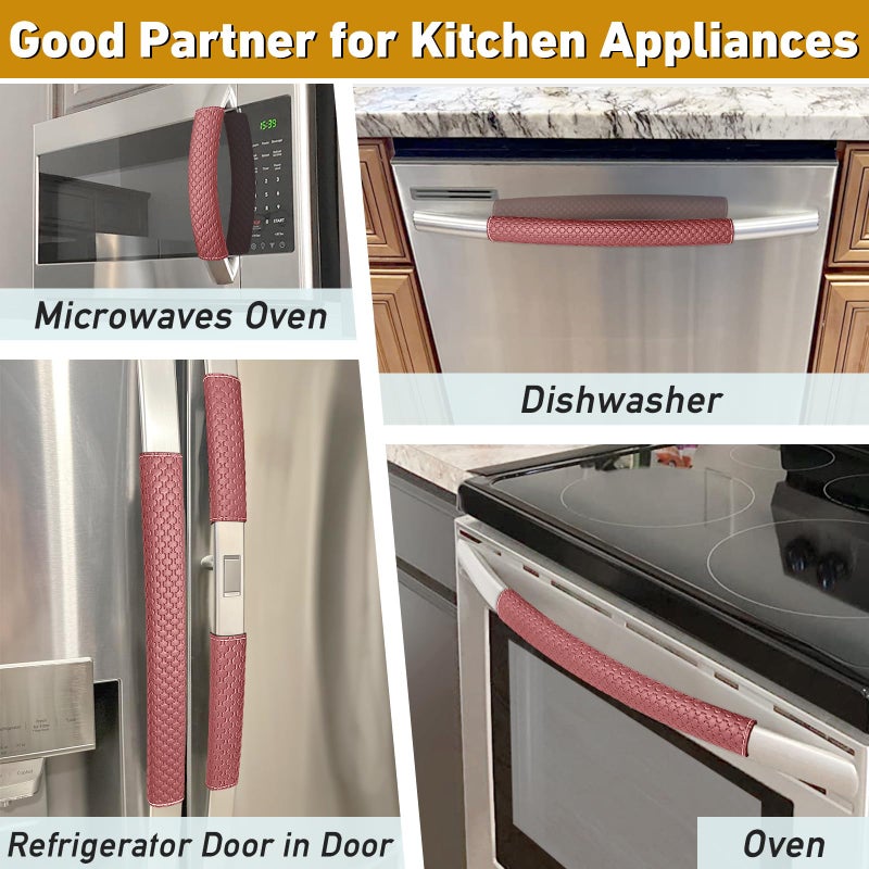 Luludamier Refrigerator Door Handle Covers, Set of 5, Performance Appliance Handle Covers, Non-Slip Fridge Door Handle Covers, Keep Your Kitchen Clean, Microwave Oven Dishwasher door Handle Protectors(Red) - Image 5