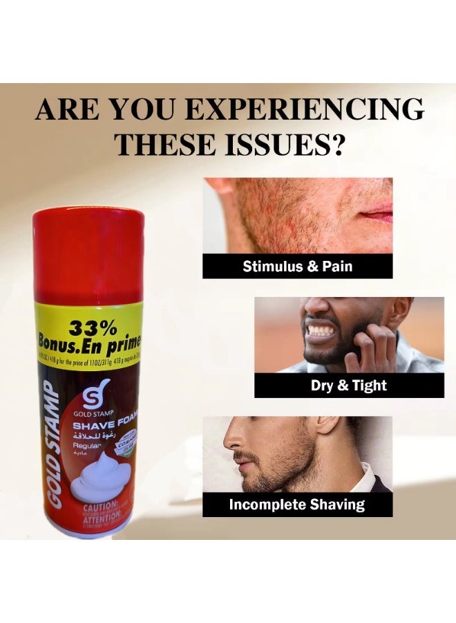 ختم الذهب مكافأة إضافية بنسبة 33٪ GOLD STAMP Regular Shave Foam، ml400 مل | صيغة الانزلاق المريحة للحلاقة السلسة | لطيف للاستخدام اليومي  ، حلاقة للبشرة الحساسة، ملين اللحية، منتجات العناية بالرجال، حجم إضافي، خالية من التهيج - Image 4