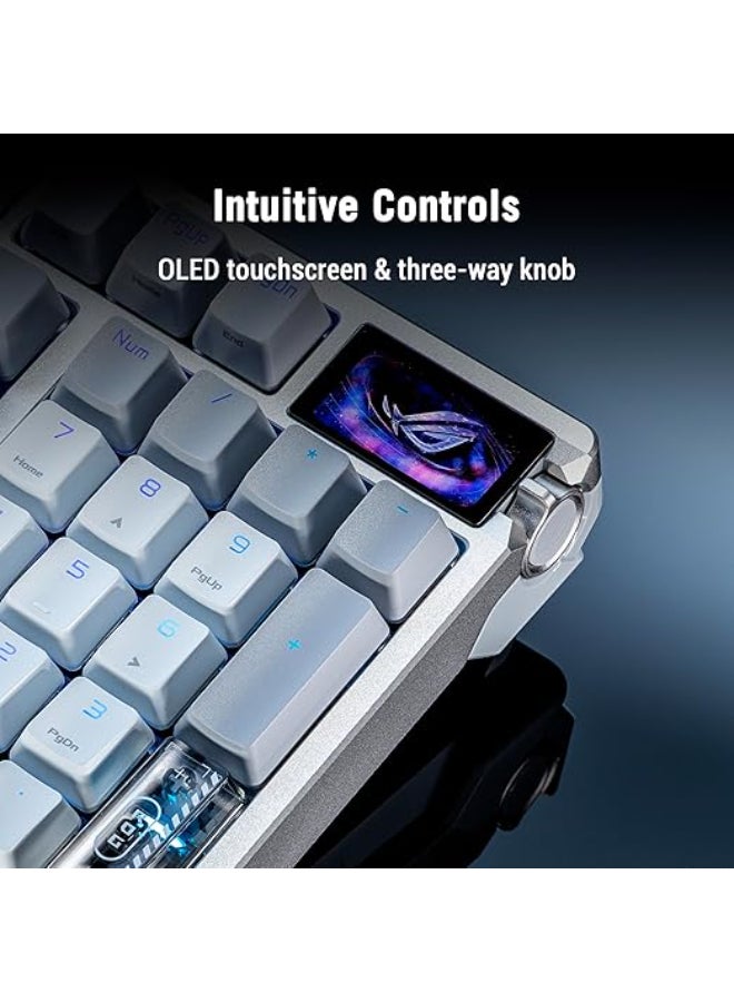 ASUS ROG Azoth 96 HE Wireless Hall Effect Gaming Keyboard – 96% Full-Size, Tri-Mode, Hot Swappable Magnetic Switch, Rapid Trigger, Speed Tap, 8K Hz Polling, Color OLED Screen, ABS Keycaps – White - Image 4