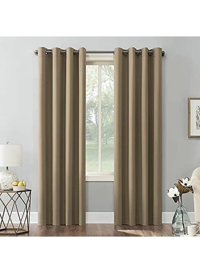 Blackout Curtains with Tiebacks - Thermal Insulated, Light Blocking and Noise Reducing Grommet Curtain Drapes for Bedroom and Living Room, Set of 2 Panels, 135W x 250L CM Cafe - Image 1