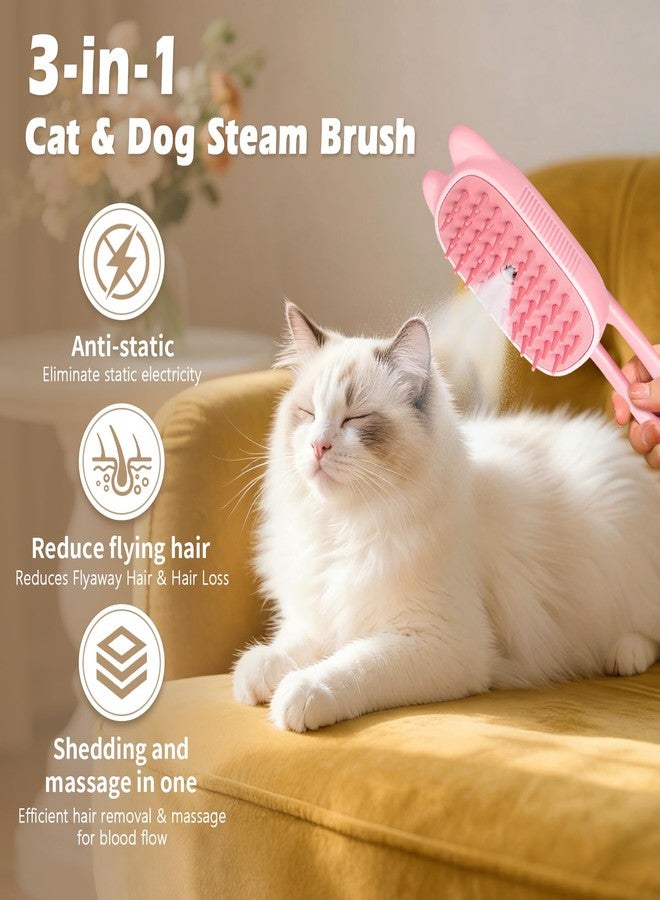 FRESHSOLO Cat Steam Brush for Dog & Cat, Spritz Defur Comb 3 in 1 Pet Rechargeable Steam Brush Tool for Long and Short Haired Cats and Dogs, Anti-Static, Shedding, Detangling, Massage & Combing (pink) - Image 2