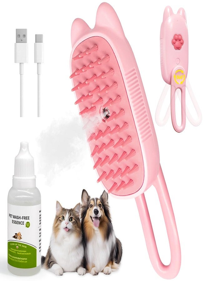FRESHSOLO Cat Steam Brush for Dog & Cat, Spritz Defur Comb 3 in 1 Pet Rechargeable Steam Brush Tool for Long and Short Haired Cats and Dogs, Anti-Static, Shedding, Detangling, Massage & Combing (pink) - Image 1