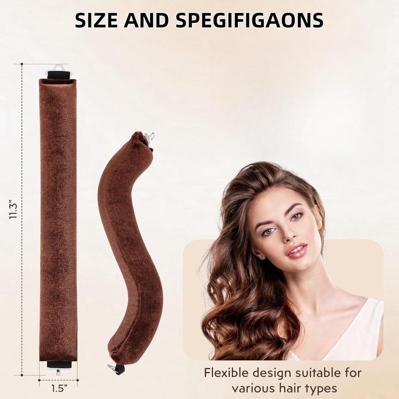 Spoken Heatless Hair Curler (3 Sets), Flexible Curling Rod with Hook, Satin Rollers for All Hair Types, No Heat Curls to Sleep for Curl Rods, Heatless Curls for Blowout Hair (Brown) - Image 2