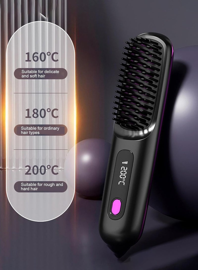 Chappeline ES01 2 In 1 Straight Hair Comb Wireless Hair Straightener Brush Hair Fast Heating Portable Hot Curler USB Charging - Black - Image 3