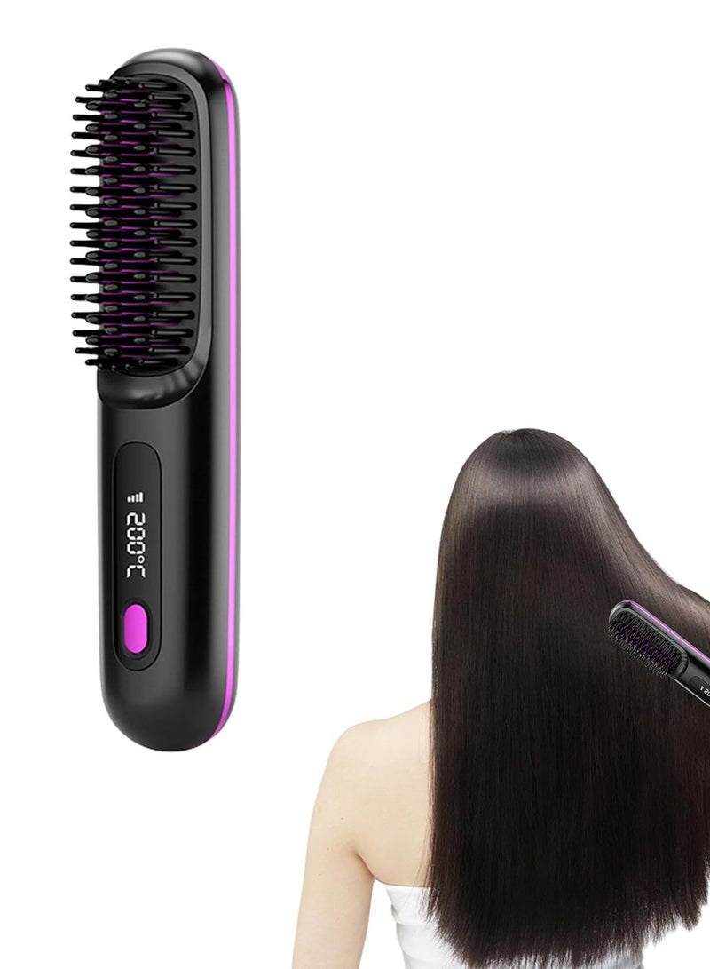 Chappeline ES01 2 In 1 Straight Hair Comb Wireless Hair Straightener Brush Hair Fast Heating Portable Hot Curler USB Charging - Black - Image 1