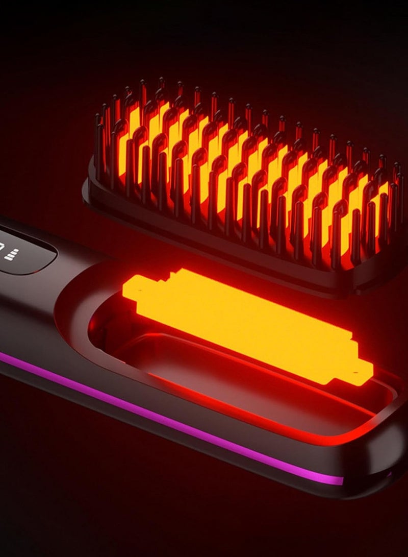Chappeline ES01 2 In 1 Straight Hair Comb Wireless Hair Straightener Brush Hair Fast Heating Portable Hot Curler USB Charging - Black - Image 4