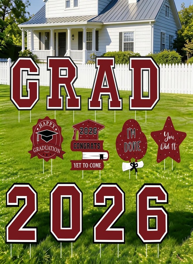 Yunfan Graduation Decorations 2026 12Pcs Graduation Yard Signs Class of 2026 Outdoor Waterproof Congrats Grad Sign with Stakes for kindergarten K-12th College Any Grade Maroon - Image 1