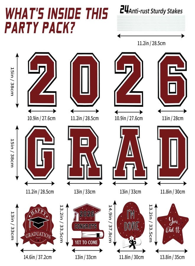 Yunfan Graduation Decorations 2026 12Pcs Graduation Yard Signs Class of 2026 Outdoor Waterproof Congrats Grad Sign with Stakes for kindergarten K-12th College Any Grade Maroon - Image 2