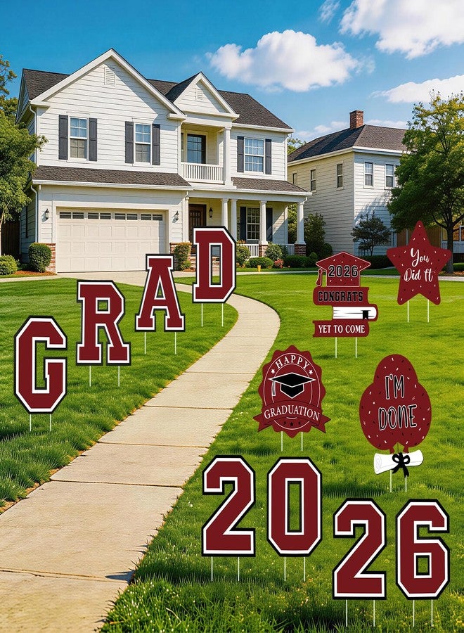 Yunfan Graduation Decorations 2026 12Pcs Graduation Yard Signs Class of 2026 Outdoor Waterproof Congrats Grad Sign with Stakes for kindergarten K-12th College Any Grade Maroon - Image 4