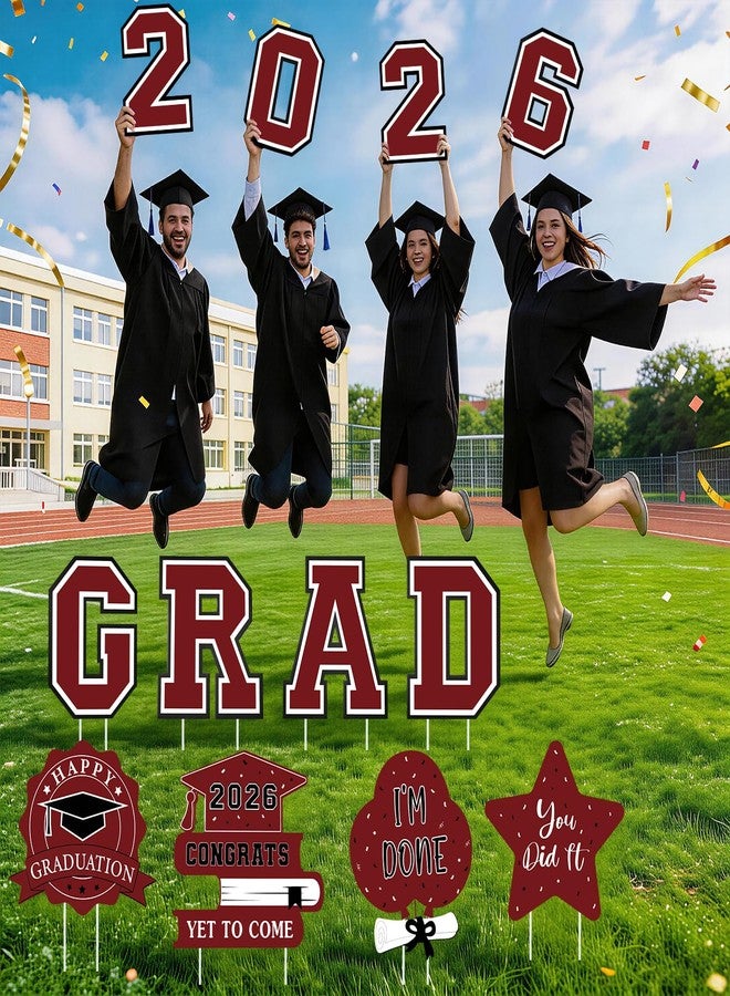 Yunfan Graduation Decorations 2026 12Pcs Graduation Yard Signs Class of 2026 Outdoor Waterproof Congrats Grad Sign with Stakes for kindergarten K-12th College Any Grade Maroon - Image 5