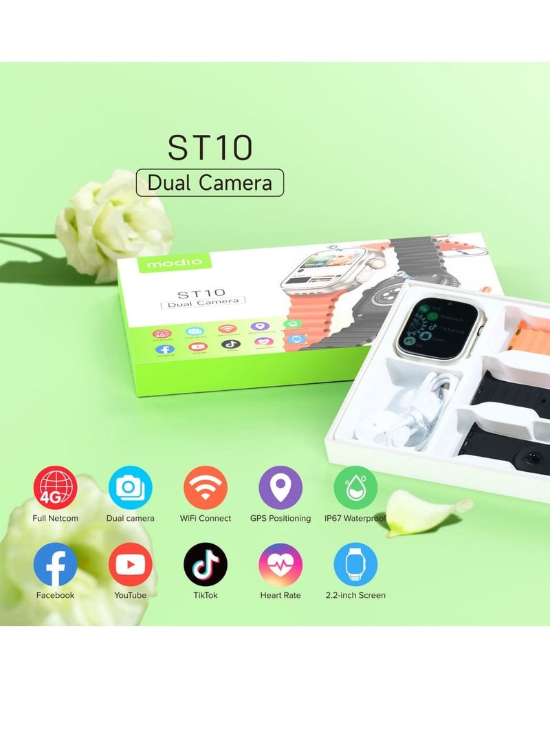 modio - Ultra Smart Watch ST10 Dual Camera 4G Android Smart Watch HD 2.2 inch Display With Sim Full Touch Screen 4Gb Ram 64Gb3 Set Strap and Wireless Charger - Image 1