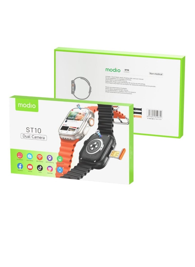 modio - Ultra Smart Watch ST10 Dual Camera 4G Android Smart Watch HD 2.2 inch Display With Sim Full Touch Screen 4Gb Ram 64Gb3 Set Strap and Wireless Charger - Image 1