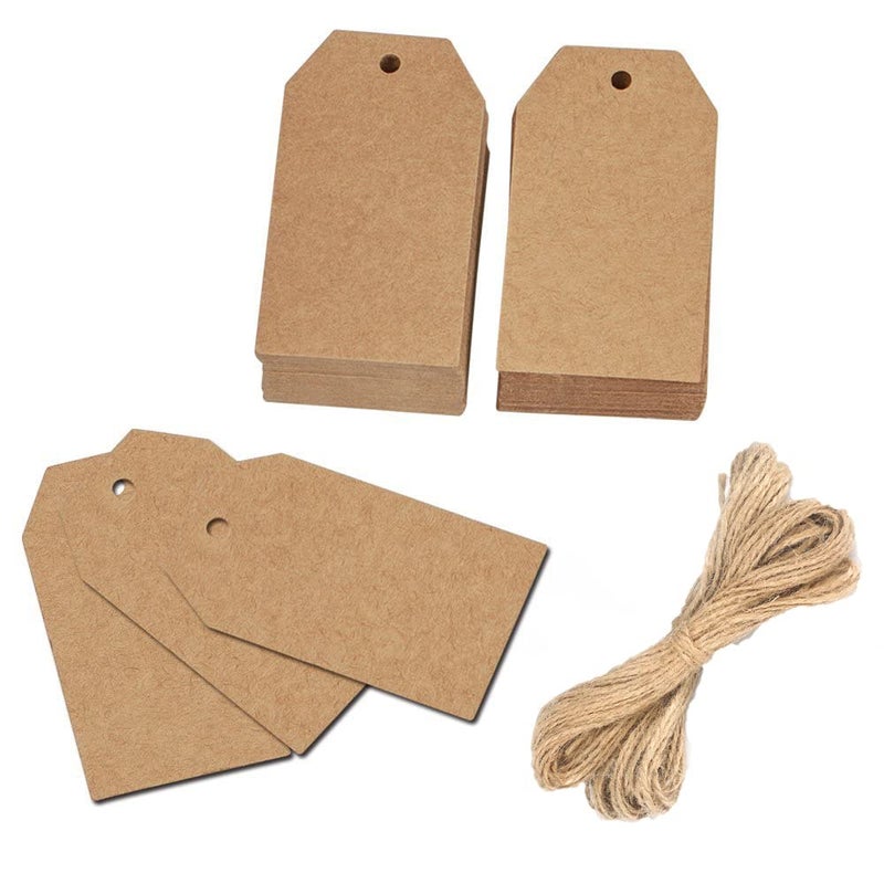 100 Pcs Christmas Gift Tags with String Kraft Paper Vintage Wedding Hang Tags 7x4cm with Natural Jute Twine