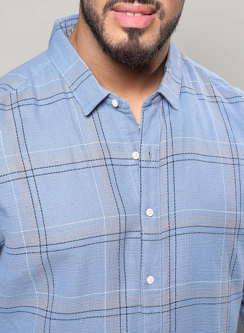 Instafab Plus  Men's Icy Blue Tartan Plaid Shirt For Casual Wear | Spread Collar | Long Sleeve | Button Closure | Cotton Shirt Crafted With Comfort Fit For Everyday Wear for Men | Best Price UAE