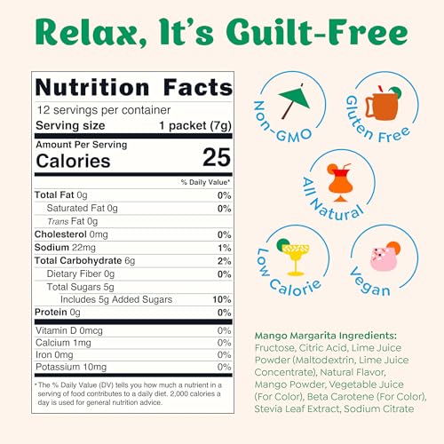 Craftmix Mango Margarita Cocktail Mocktail Drink Mixer Skinny Mixes Water Flavoring Packets Made With Real Fruit Vegan LowCarb LowSugar NonGMO Dairy Free Gluten Free 12 Pack - Image 5
