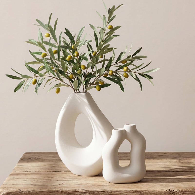 SPEPLA Ceramic Vase Set of 2, Modern Donut Vases for Nordic Minimalist Boho Home Decor, Centerpieces for Dining Tables Living Room Shelf Bookshelf Mantel Entryway Office House - Image 1