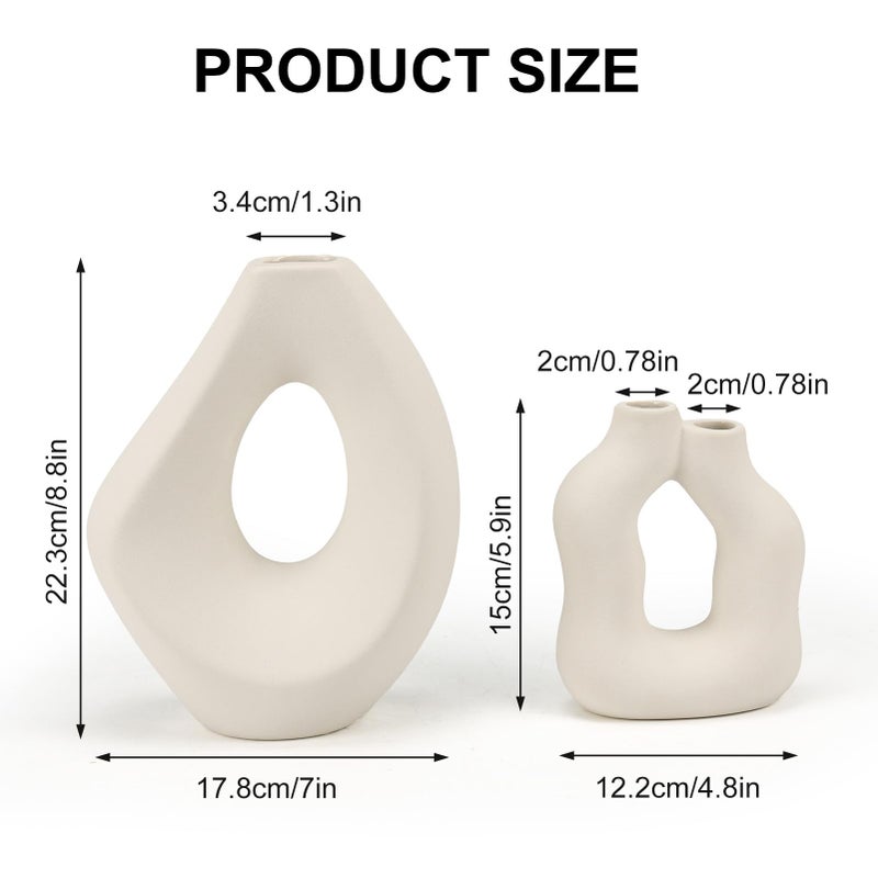 SPEPLA Ceramic Vase Set of 2, Modern Donut Vases for Nordic Minimalist Boho Home Decor, Centerpieces for Dining Tables Living Room Shelf Bookshelf Mantel Entryway Office House - Image 5