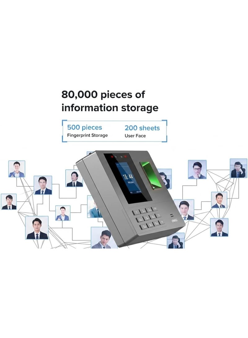 Deli ES161 Biometric Face and Fingerprint Attendance Machine, Employee Time Clock with 2.4" TFT Screen, 500 Fingerprint & 200 Face Capacity, 80K Log Storage, Software-Free Auto Excel Report Export via - Image 3
