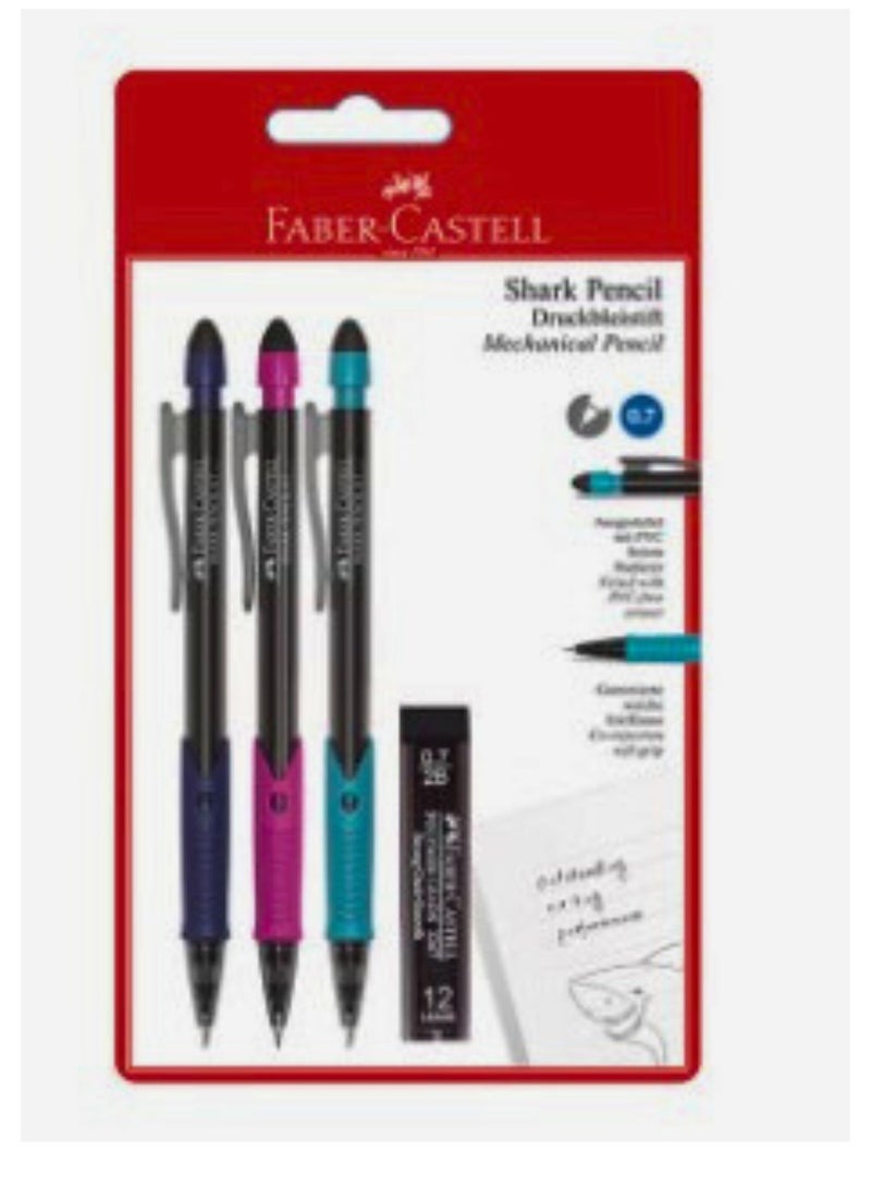 Shark Mechanical Pencil+Lead 0.7Mm 3+1 Blister Pack Assorted