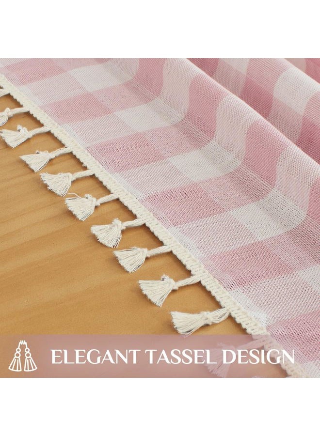 Softalker Pink Gingham Tablecloth Square, Outdoor Linen Cotton Checkered Table Cloth with Tassel, Heavy Duty Wrinkle Free Buffalo Plaid Table Cover for Easter Dining Spring Party - 55 x 55 Inch - Image 4