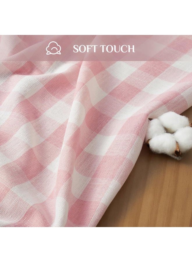 Softalker Pink Gingham Tablecloth Square, Outdoor Linen Cotton Checkered Table Cloth with Tassel, Heavy Duty Wrinkle Free Buffalo Plaid Table Cover for Easter Dining Spring Party - 55 x 55 Inch - Image 3